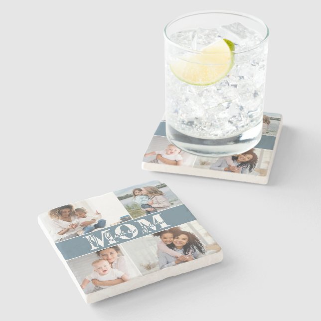 Cute I LOVE YOU MOM Mother's Day Photo Stone Coaster (Side)