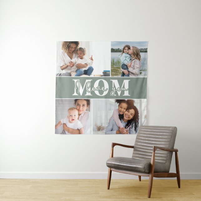 Cute I LOVE YOU MOM Mother's Day Photo Tapestry (In Situ)