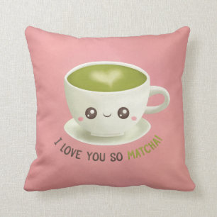 Cute I Love You So Matcha Puns Throw Pillow