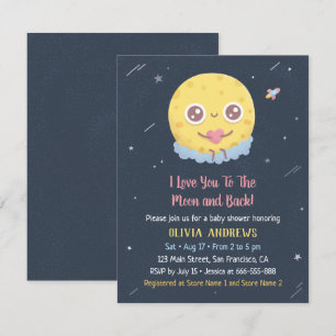 Cute I Love You to the Moon and Back Baby Shower Invitation