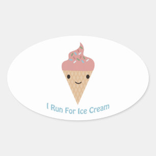 Cute I run for ice cream Oval Sticker