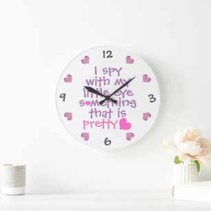 Cute *I Spy* Pink and Purple Large Clock