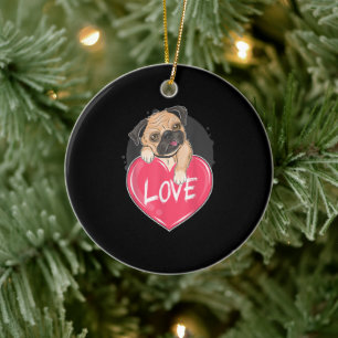 Cute I Steal Hearts Pug Valentine Day Gift Ceramic Ornament
