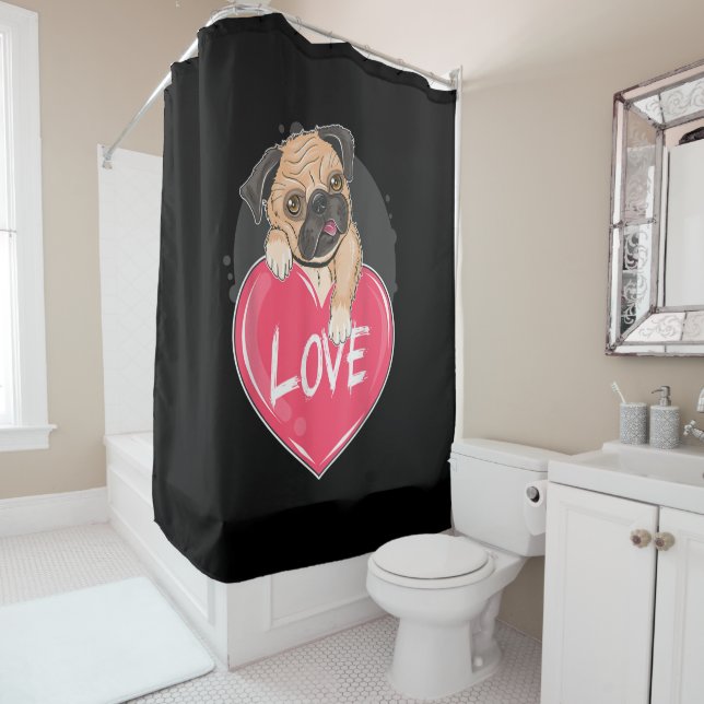 Cute I Steal Hearts Pug | Valentine Day Gift Shower Curtain (In Situ)