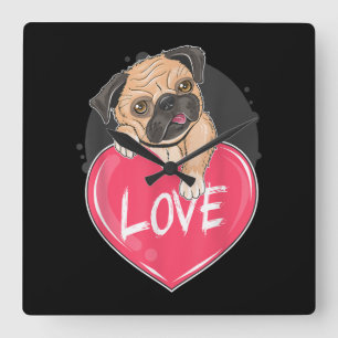 Cute I Steal Hearts Pug Valentine Day Gift Square Wall Clock