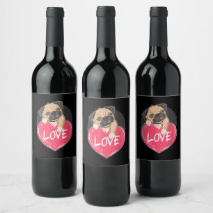Cute I Steal Hearts Pug Valentine Day Gift Wine Label