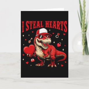 Cute I Steal Hearts Valentine Boys Dinosaur Holdin Card
