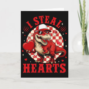 Cute I Steal Hearts Valentine Boys Dinosaur Holdin Card