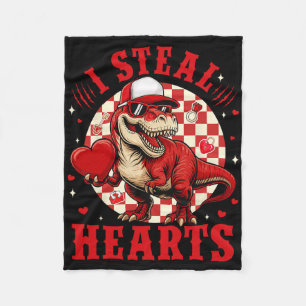 Cute I Steal Hearts Valentine Boys Dinosaur Holdin Fleece Blanket