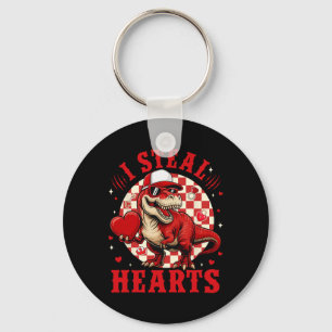 Cute I Steal Hearts Valentine Boys Dinosaur Holdin Key Ring