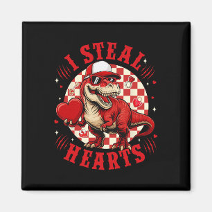 Cute I Steal Hearts Valentine Boys Dinosaur Holdin Magnet