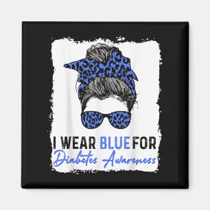 Cute I Wear Blue For Diabetes Awareness, Leopard M Magnet