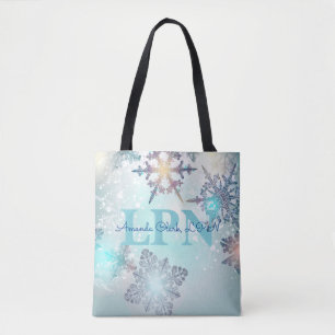 Cute Ice Blue Snowflake Personalised Name LPN Tote Bag