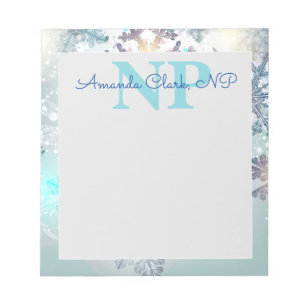 Cute Ice Blue Snowflake Personalised Name NP Nurse Notepad