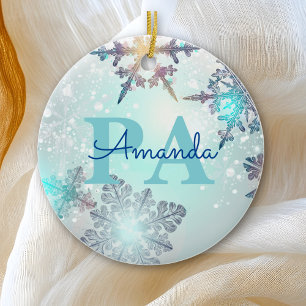 Cute Ice Blue Snowflake Personalised Name PA Ceramic Ornament