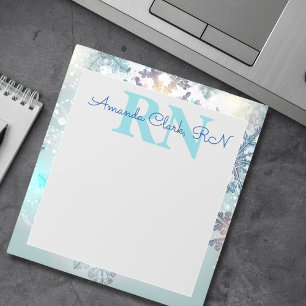 Cute Ice Blue Snowflake Personalised Name RN Nurse Notepad