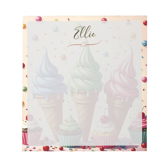 Cute Ice cream and cupcakes Personalised  Notepad (Front)