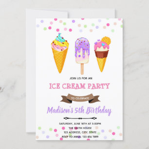 Cute ice cream birthday invitation