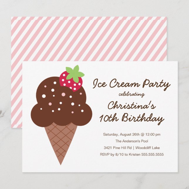 Cute Ice Cream Birthday Party Invitation (Front/Back)