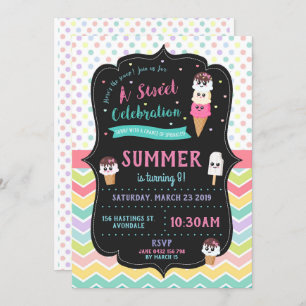 Cute Ice Cream Birthday Party Invitation Girls
