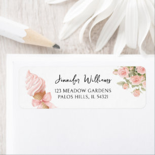 Cute Ice Cream Bow Floral Baby Girl Shower Address Return Address Label
