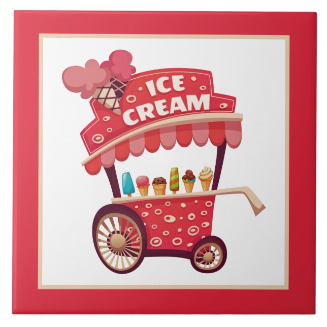 cute ice cream cart decor ceramic tile (Front)