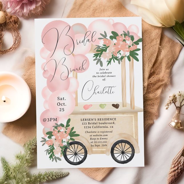 Cute ice cream cart pink balloons bridal shower invitation (Cute ice cream cart pink balloons bridal shower invitation)