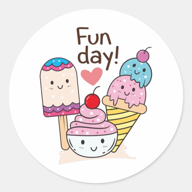 Cute ice cream classic round sticker (Front)