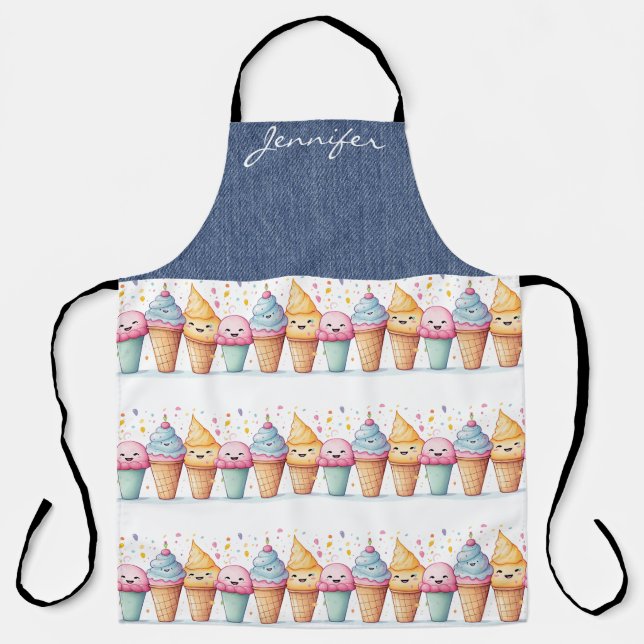 Cute Ice Cream Cone All-Over Print Apron (Front)