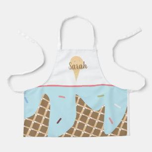 Cute Ice Cream Cone Melting Pink Sprinkles Blue Apron