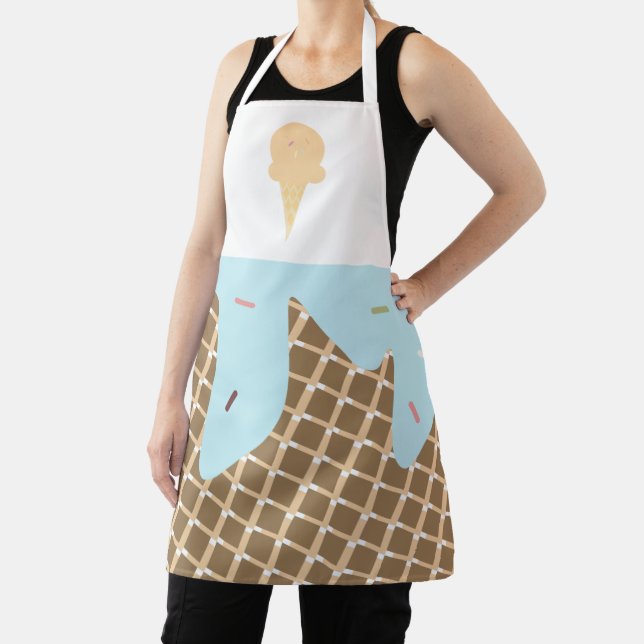 Cute Ice Cream Cone Melting Pink Sprinkles Blue Apron (Insitu)