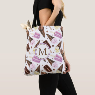 Cute Ice Cream Cone Pattern Monogram Tote Bag
