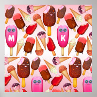 Cute Ice Cream Cone Popsicle Monogram Sweets