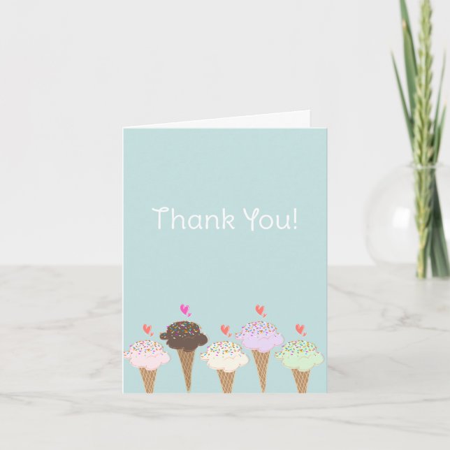 Cute Ice Cream Cone Thank You Note Card (Front)