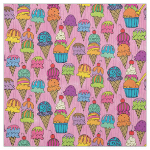 Cute Ice Cream Cones Dessert on Pink Girly Pattern Fabric