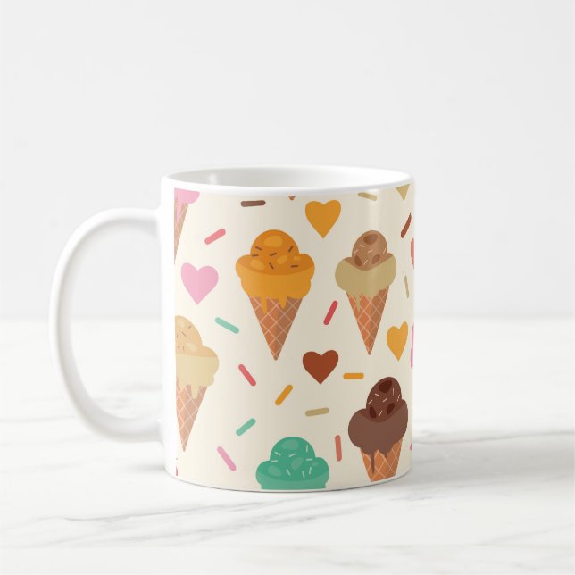 Cute Ice Cream Cones with Hearts  Coffee Mug (Left)