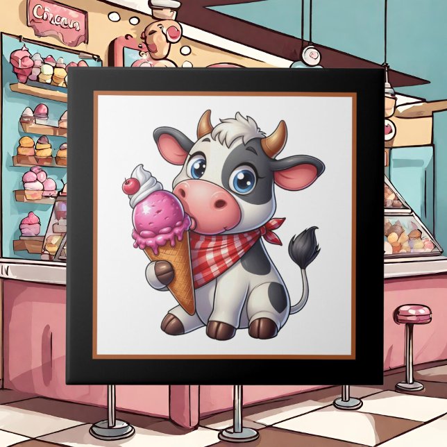 Cute ice cream cow black back  ceramic tile (Creator Uploaded)