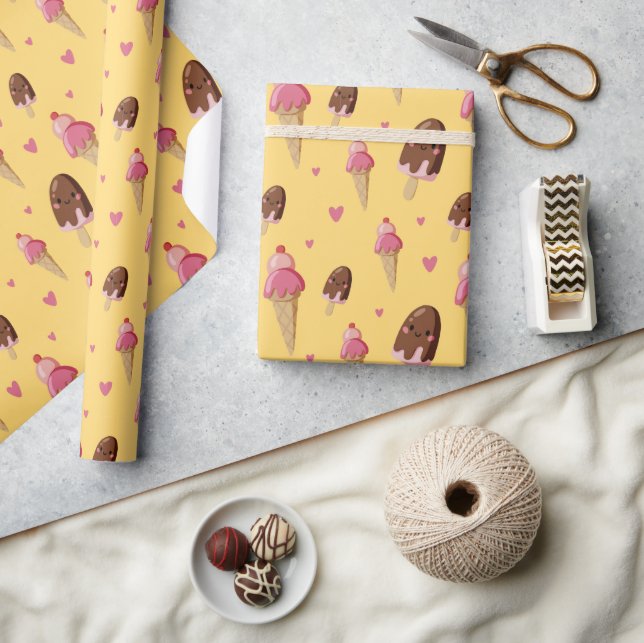 Cute Ice Cream Desserts Wrapping Paper (Crafts)