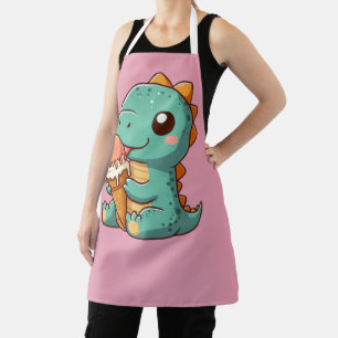 Cute ice cream eating dino apron