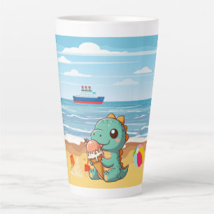 Cute ice cream eating dino at the beach latte mug