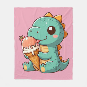 Cute ice cream eating dino fleece blanket