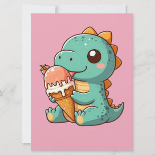 Cute ice cream eating dino holiday card