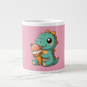 Cute ice cream eating dino large coffee mug