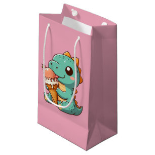 Cute ice cream eating dino small gift bag