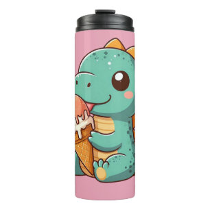 Cute ice cream eating dino thermal tumbler