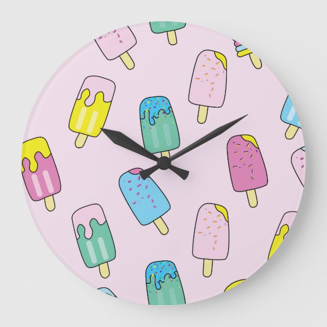 Cute ice cream: fruit pattern. large clock (Front)