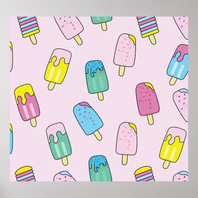 Cute ice cream: fruit pattern. poster (Front)