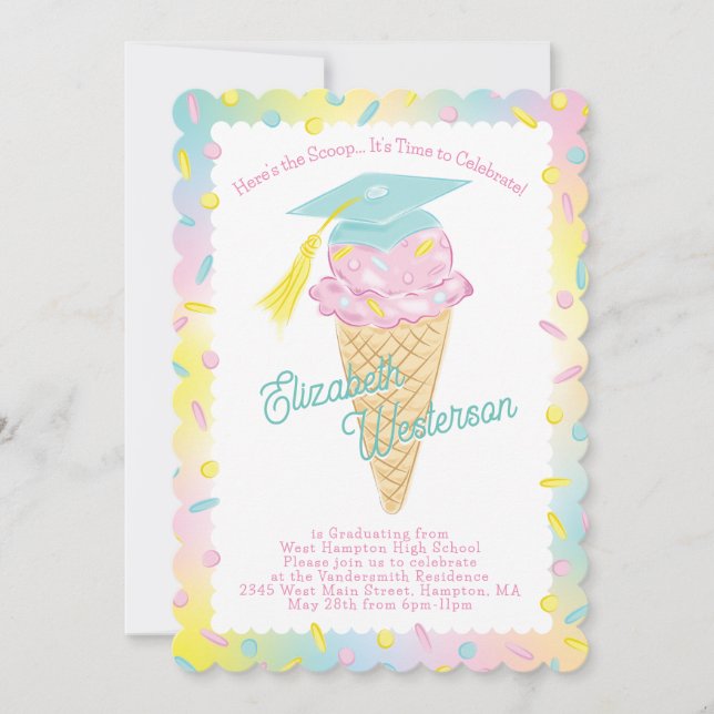 Cute Ice Cream Graduation Party Invitation (Front)