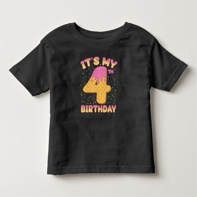 Cute Ice Cream It's my 4th Birthday 4 years Girl Toddler T-Shirt (Front)