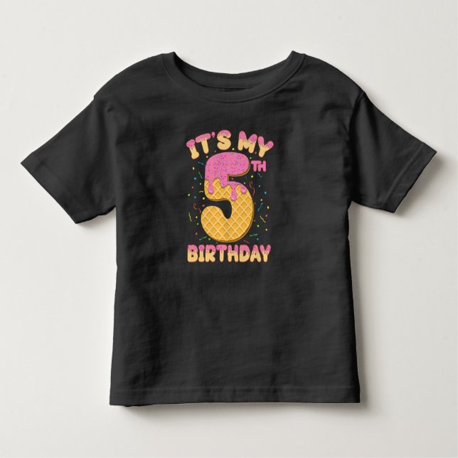 Cute Ice Cream It's my 5th Birthday 5 years Girl Toddler T-Shirt (Front)